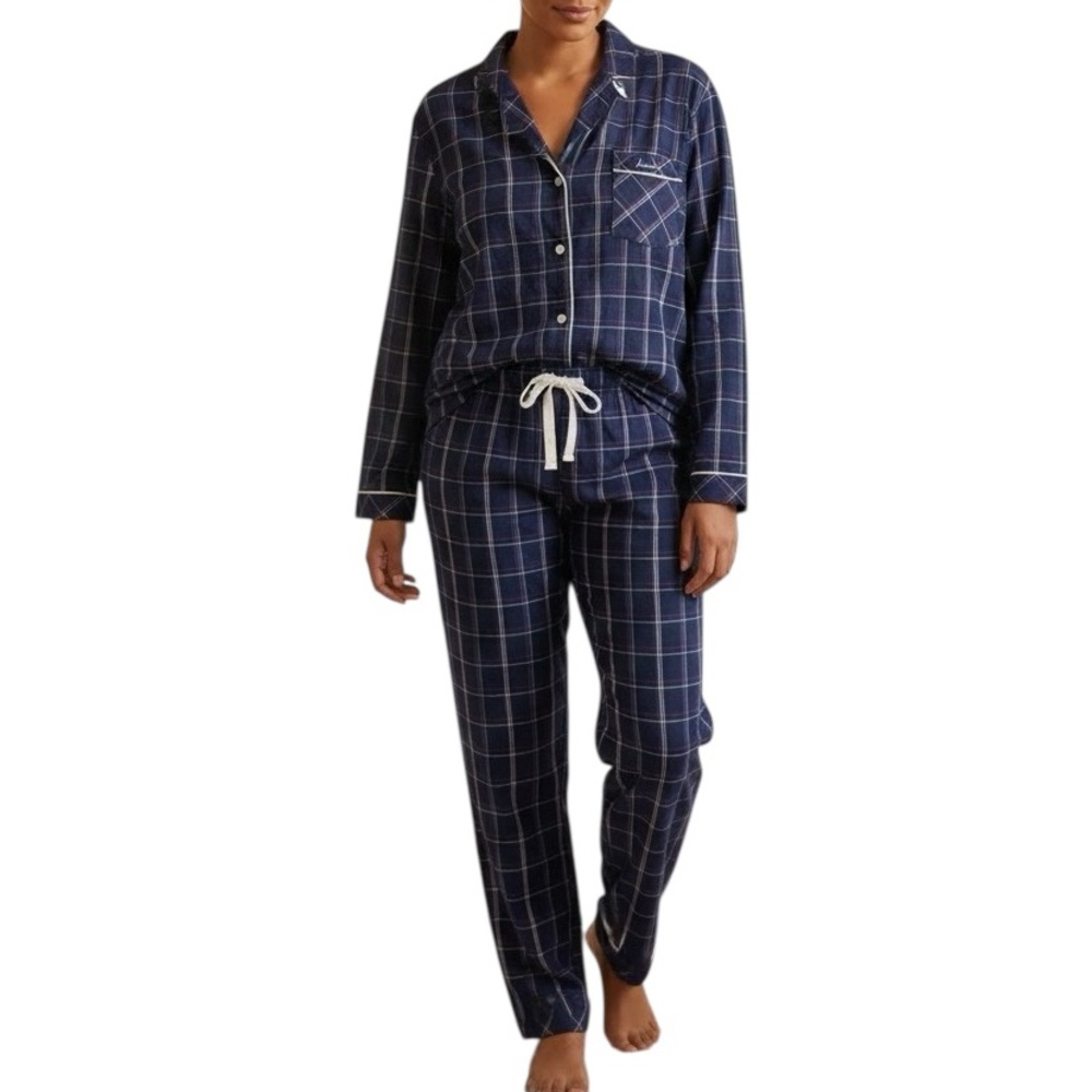 Victoria's Secret Navy Dream Plaid Check Pajama Set Sz L NWT